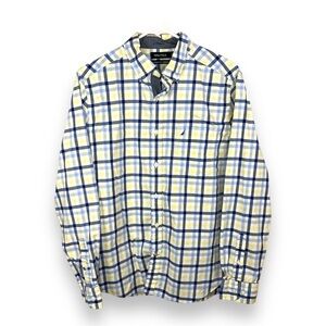 Medium Nautica Yellow Blue Plaid Cotton Blend Classic Fit Long Sleeve